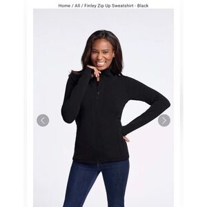 Woolx Finley Zip Up Sweatshirt Black Merino Wool Blend Thumbholes Medium